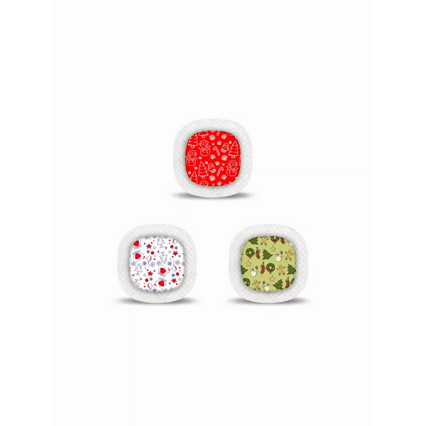 Three square bowls with colorful rice accompanying Medtronic Simplera CGM Stickers