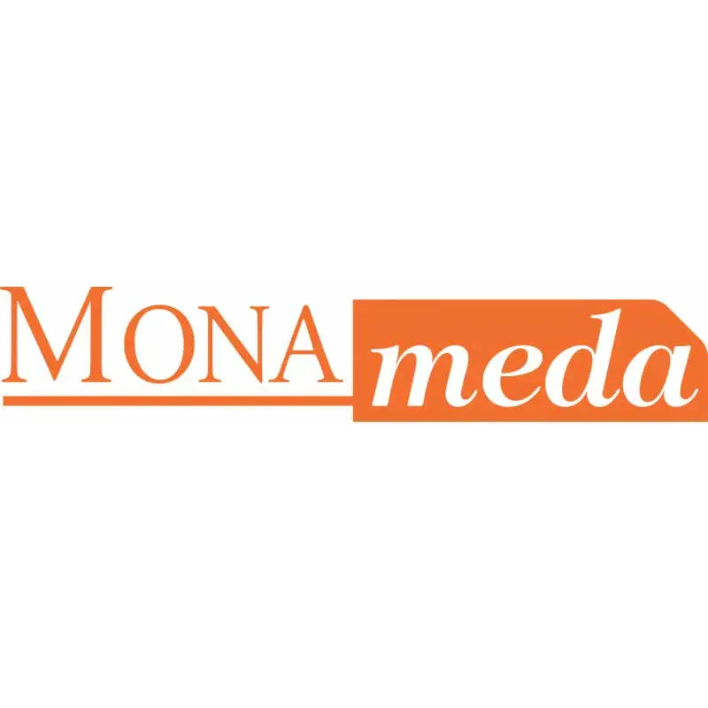 MONAmeda logo: "MONA" in orange serif font, "meda" in orange sans-serif on an orange rounded rectangle. Image
