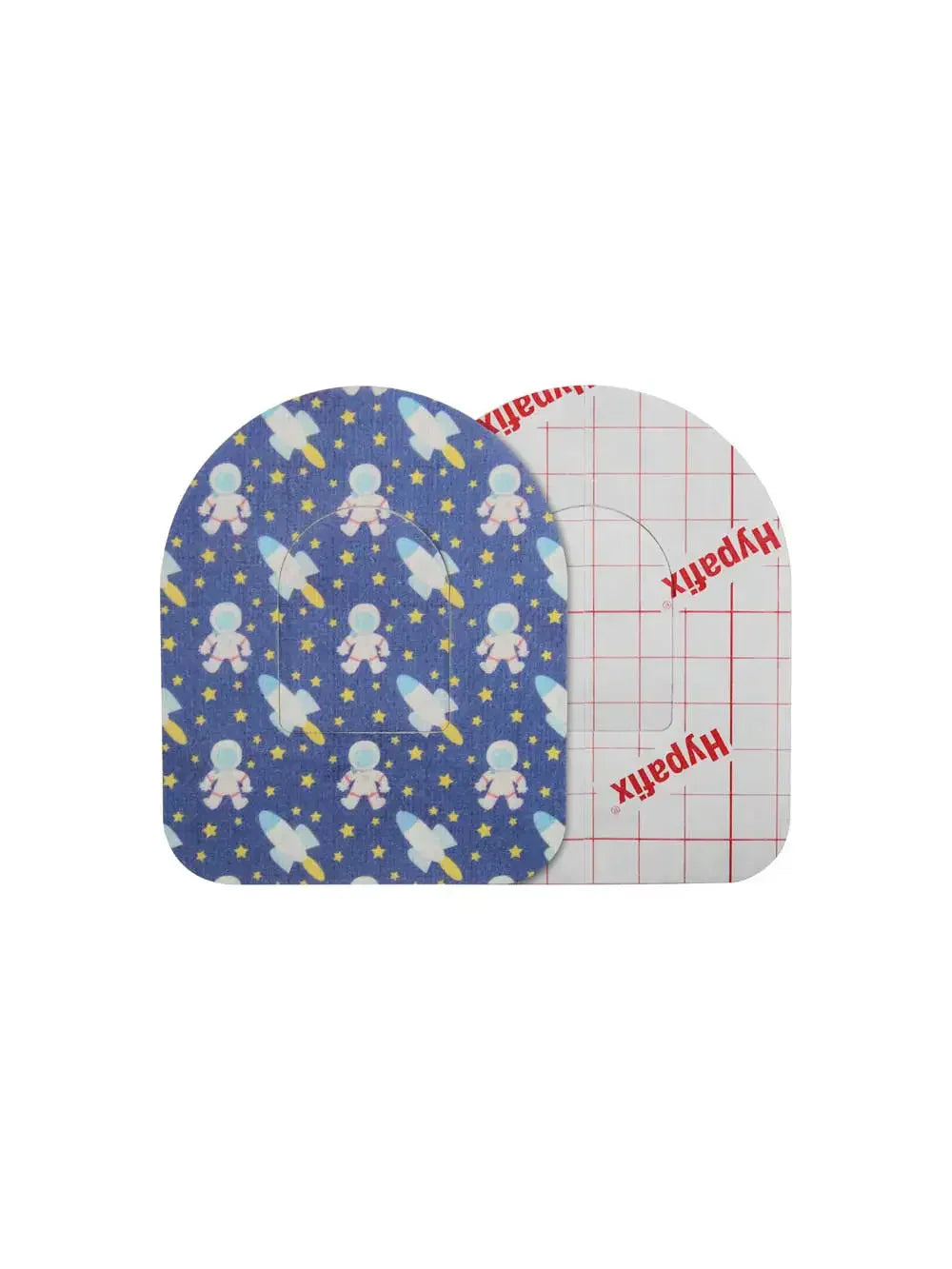 Patch adhésif pour pod Omnipod, motif Astronaut, recto et dos avec film protecteur