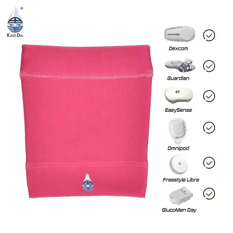 Protective armband in pink for glucose sensors and insulin pumps, suitable for Freestyle Libre, Dexcom, Omnipod, and more.