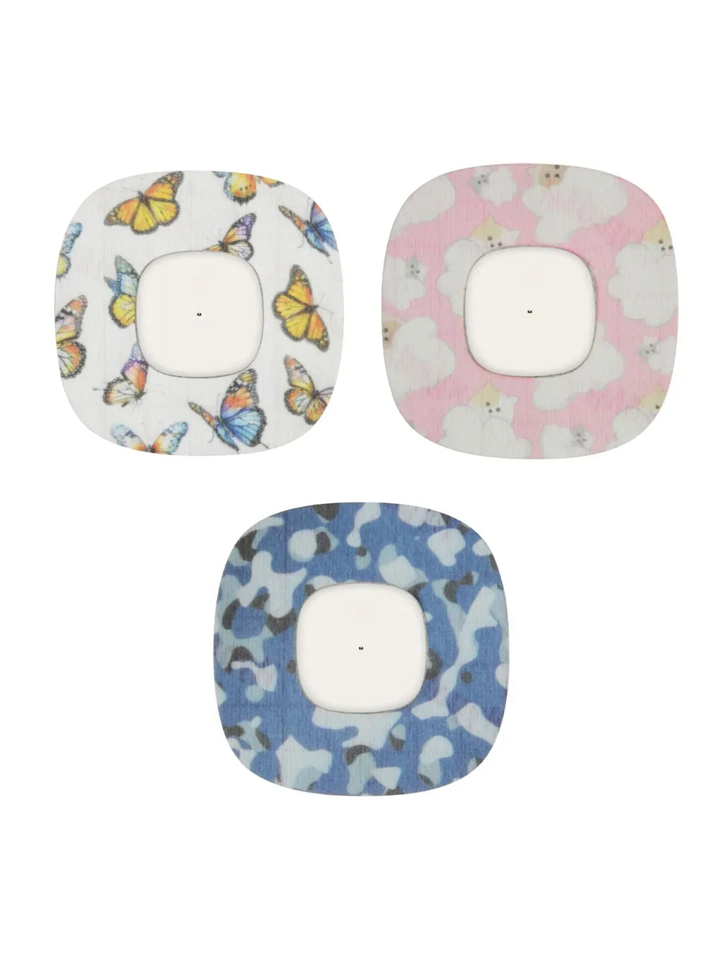 Patchs adhésifs enfant Simplera Sync, motifs papillons et camouflage bleu