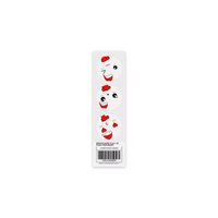 Rectangular white bookmark with cartoon faces and red hearts for Sinocare iCan i3 CGM Holiday Season