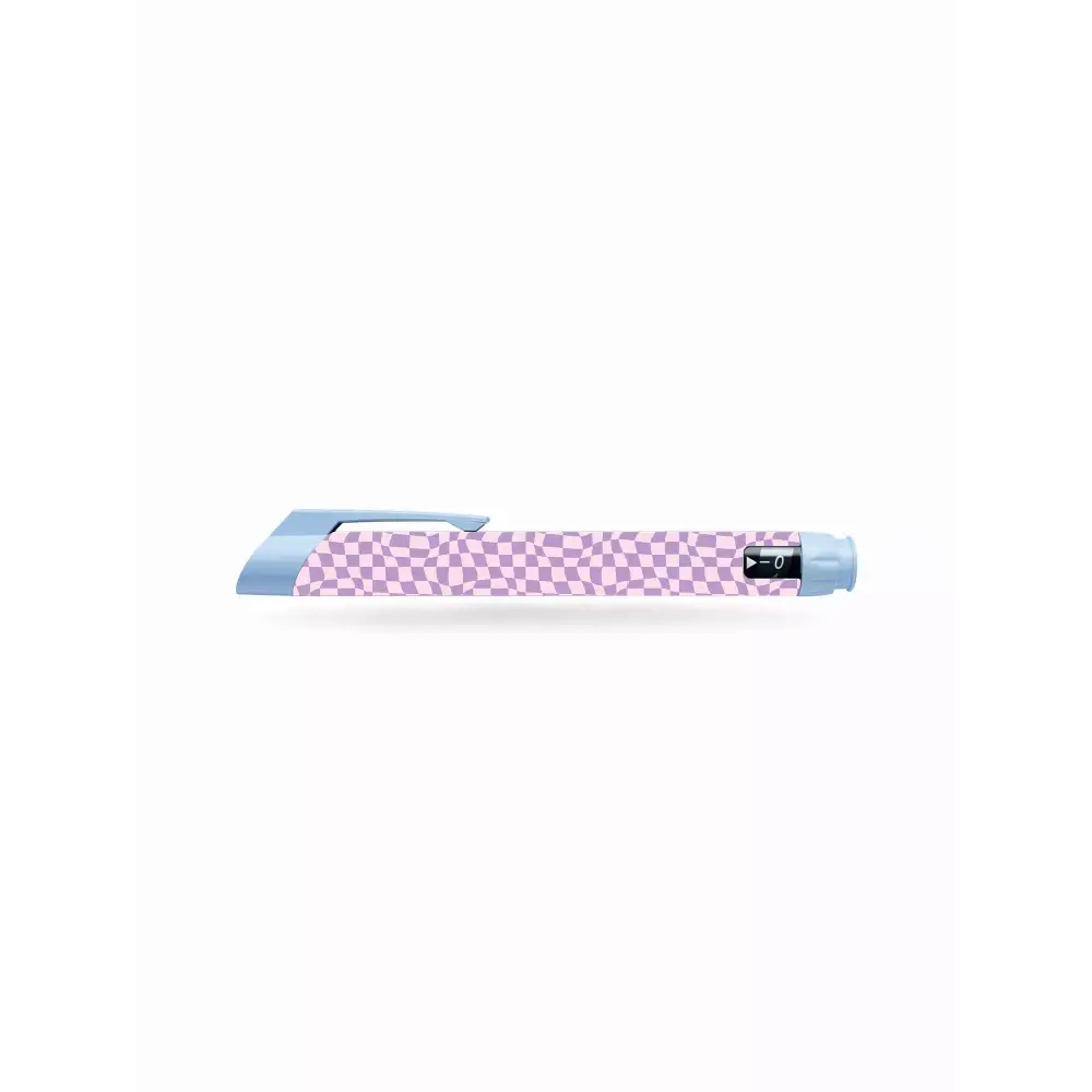 Stickers for JuniorSTAR Insulin Pen - Y2K Collection with retro purple checkers design.