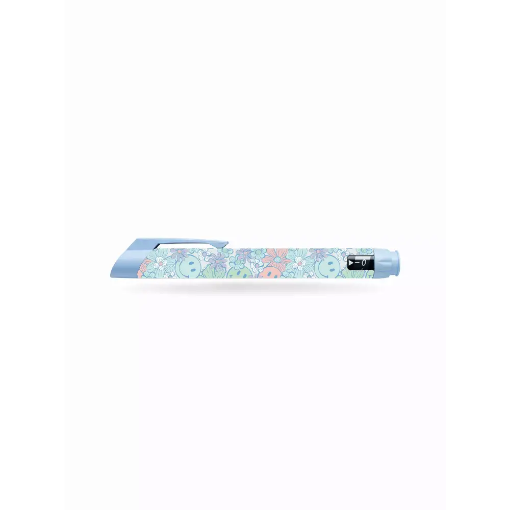 Stickers for JuniorSTAR Insulin Pen featuring Y2K retro design with smileys and checkers.