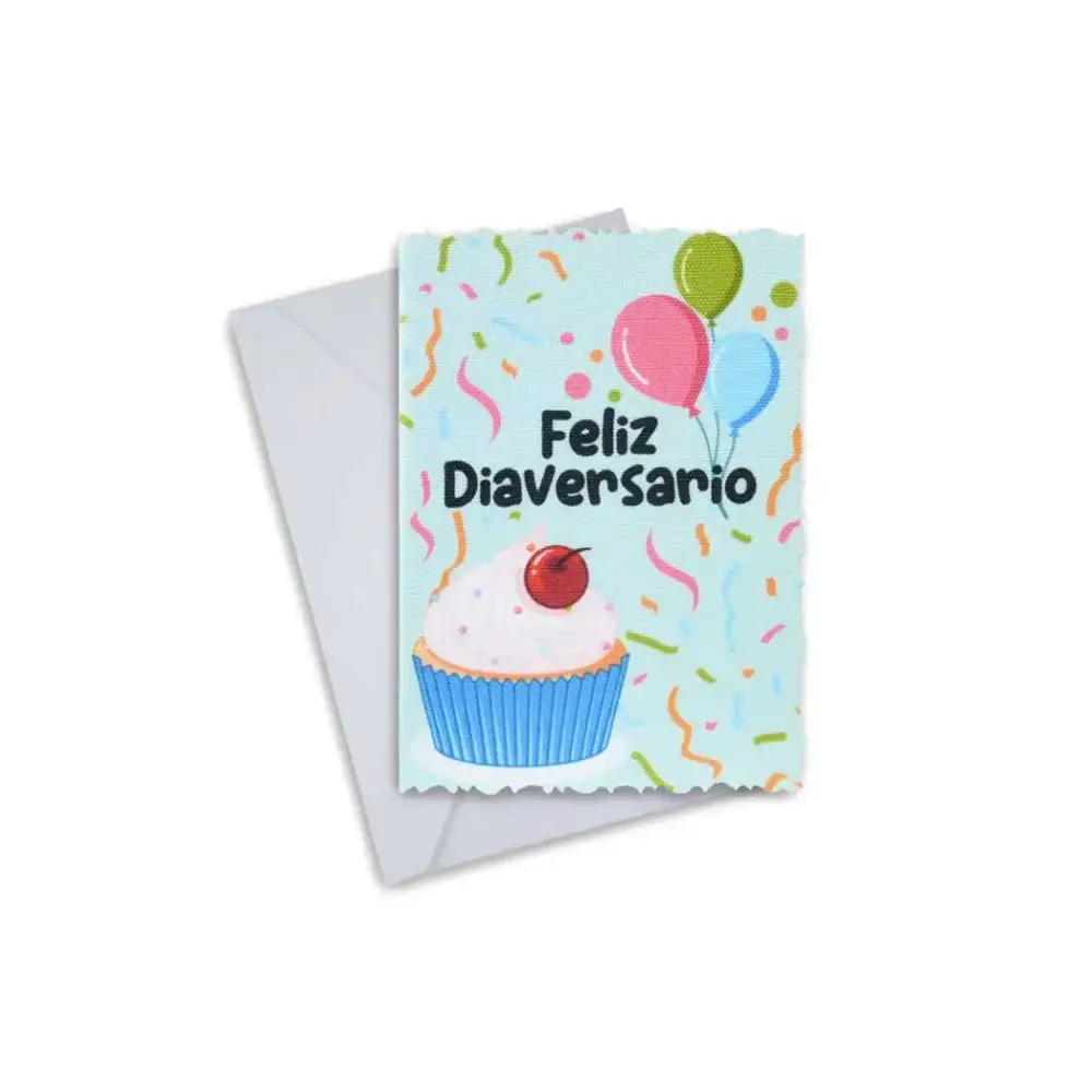 Diaversary card with cupcake and balloons, celebrating diabetes journey.