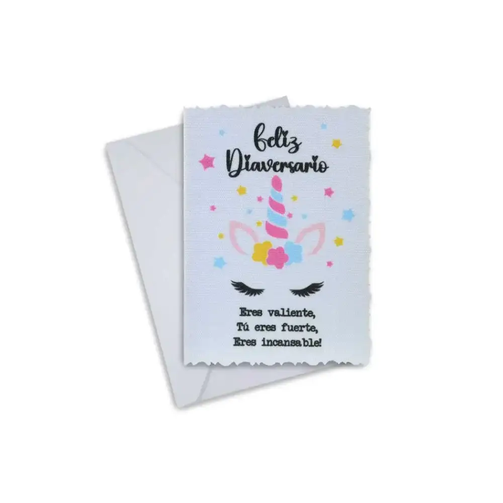 Inspiring Diaversary card with unicorn design and empowering Spanish message, includes envelope.