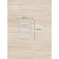 CGM sensor patch template on wooden background, showing dimensions and Kaio Dia branding.