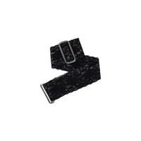Black lace insulin pump arm and leg band with adjustable fit for comfort and style.