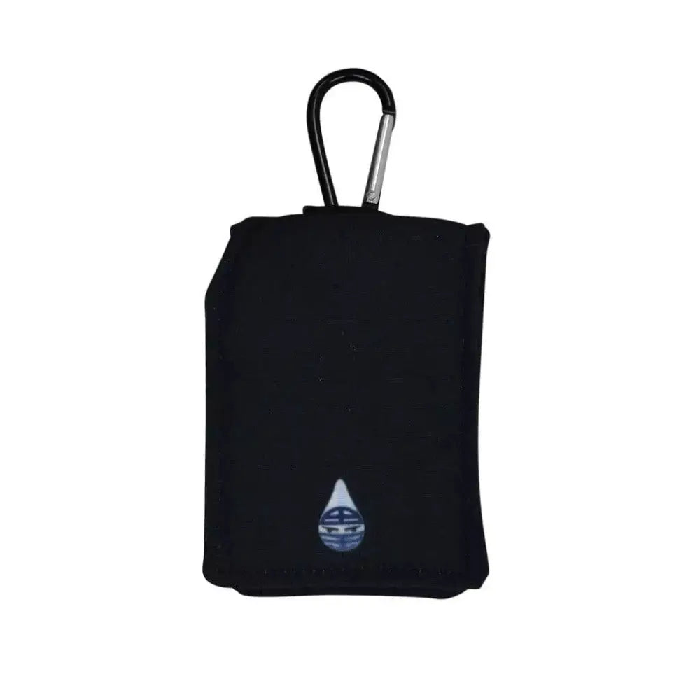 Insulin pump cooling pouch with carabiner, black color, keeps insulin safe and cool.