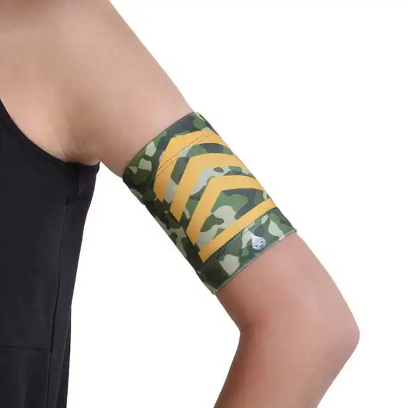 Trendy CGM arm band for glucose sensor and insulin pump in camo design.