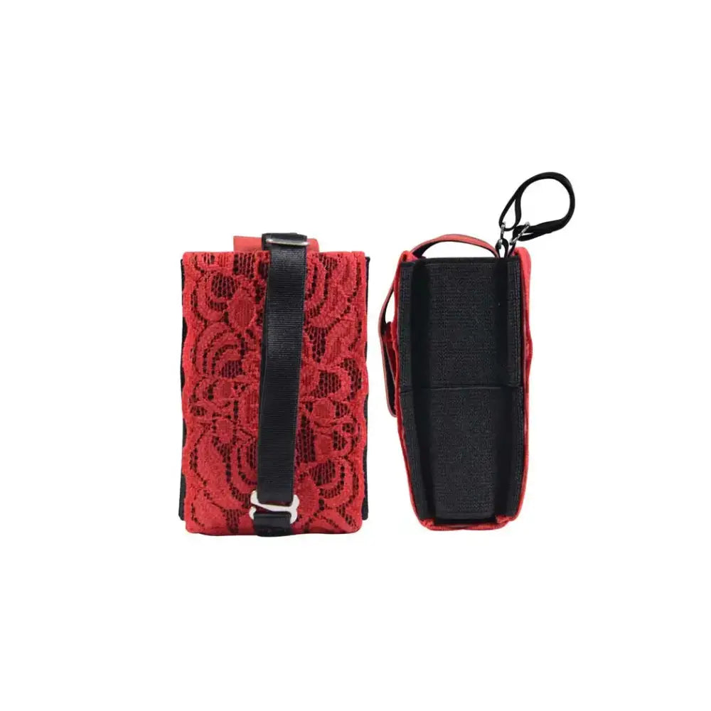 Universal insulin pump pouch in vibrant lace design with carabiner and belt loop, ideal for stylish and secure attachment.