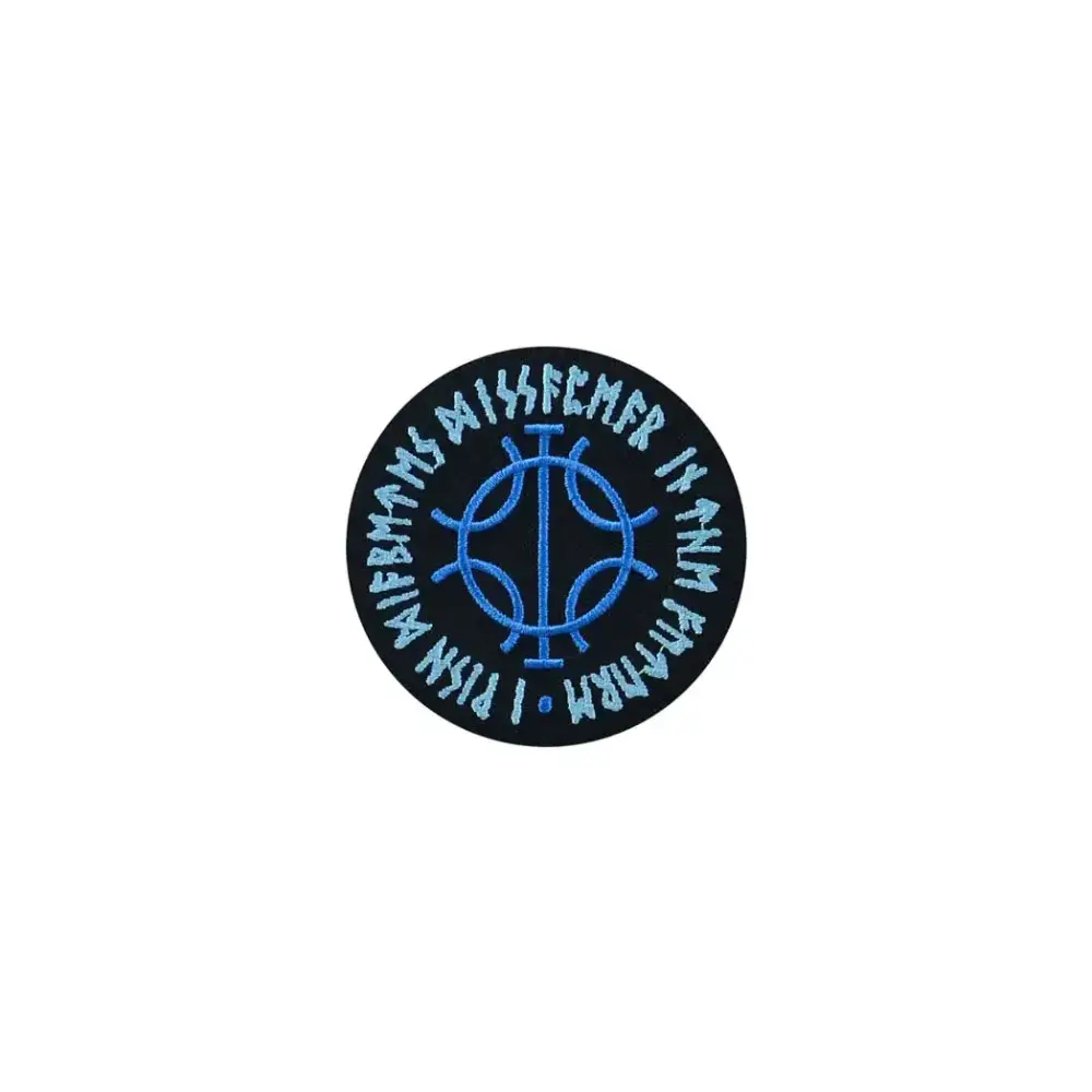 Viking-inspired embroidered diabetes awareness iron-on patch with Nordic runes.